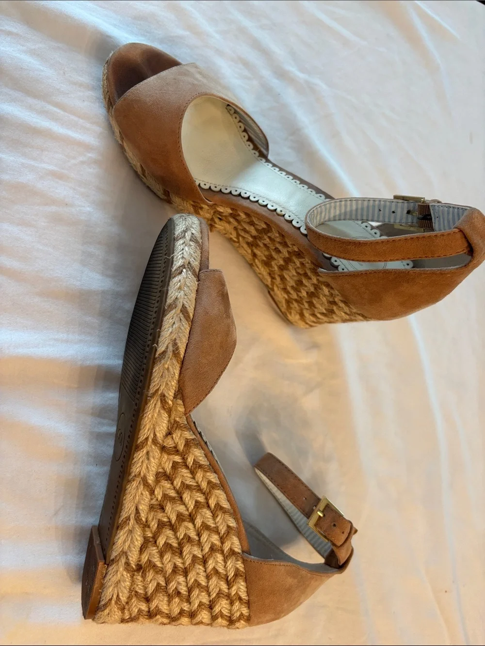 Women's Tan Suede Ankle-Strap Wedge Sandals
